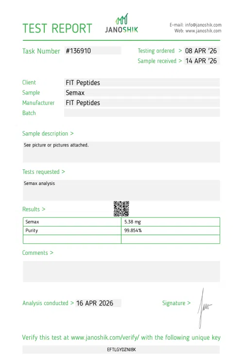 Certificate of Analysis — Semax